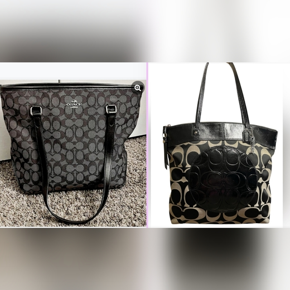 2 Coach Black and Cream Designer Tote Bag